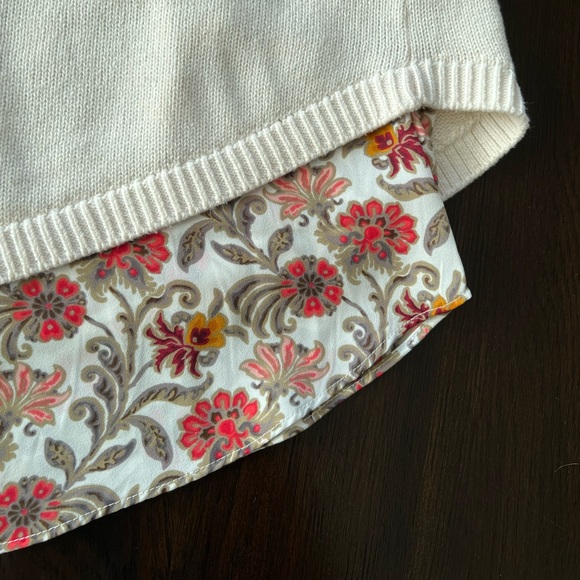 LOFT Cream Knit Sweater with Back Ties Over Floral/Vine Print Fooler Top - Picture 8 of 15